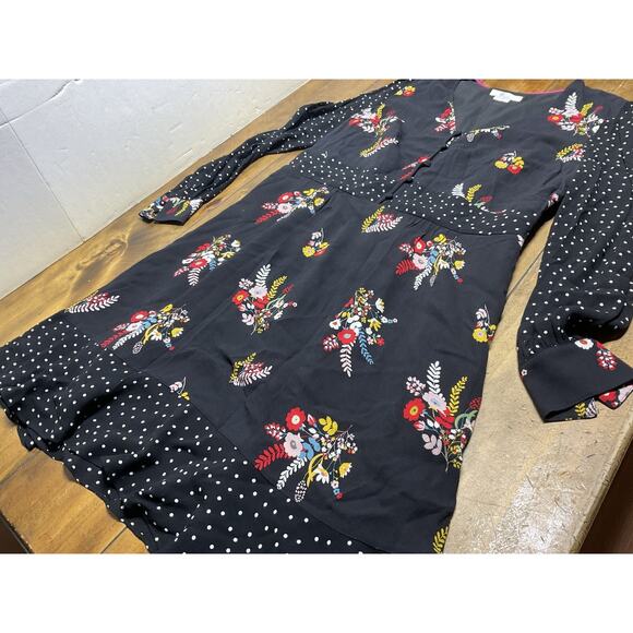 Boden Polka Dot Floral Black Ivy Boho Midi Dress US 14R - Picture 6 of 10